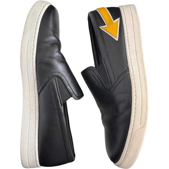 Prada slip on sneakers Linea Rossa Black Leather Yellow Arrow Italy Lady 9 M 7.5 - Picture 4 of 16